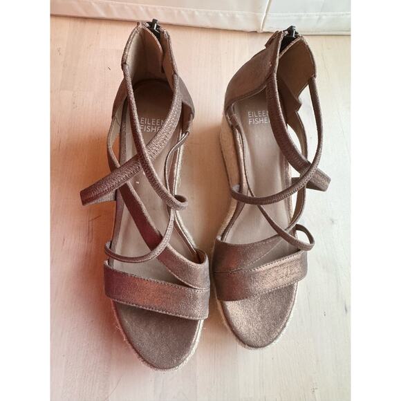 Eileen Fisher Wisp Metallic Suede Espadrille Weage Sandals size 8.5 - Picture 4 of 12